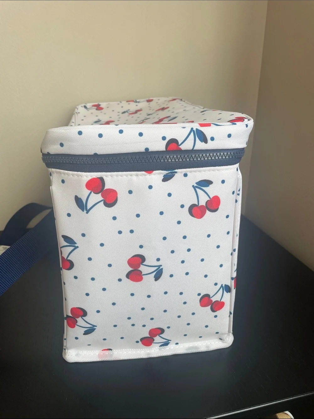 Kate Spade Insulated Cooler Bag Blue/White Cherries Polka Dot NWT